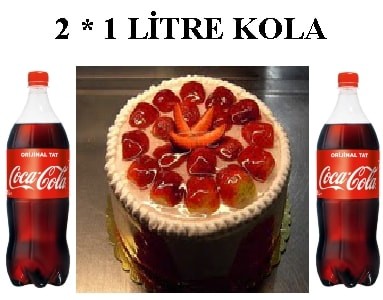 Gerçek Çilekli Yaş Pasta ve 2x1 Lt Cola Paketi