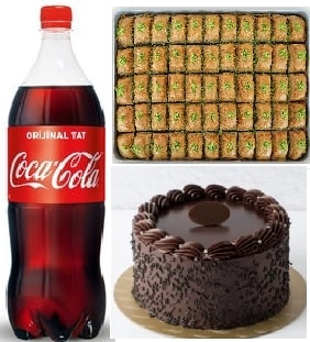 Şölen Menüsü Çikolatalı Pasta Fıstıklı Baklava ve Soğuk Cola Seti